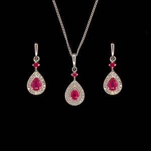 Diamond and Ruby Pendant And Earrings