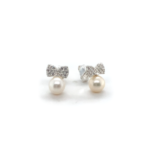 Silver CZ & Pearl Stud Earrings