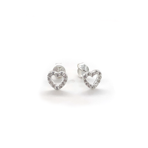Silver CZ Heart Stud Earrings