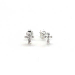Silver CZ Cross Stud Earrings