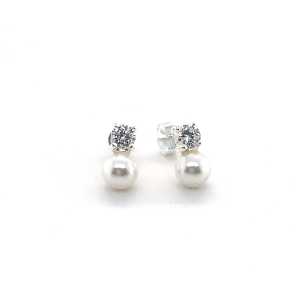 Silver CZ & Pearl Stud Earrings