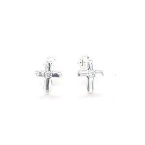 Silver CZ Cross Stud Earrings