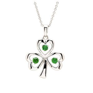 Sterling Silver Cz Emerald Shamrock Necklace