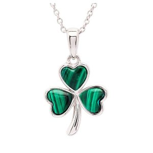 Sterling Silver Shamrock with Malachite Pendant