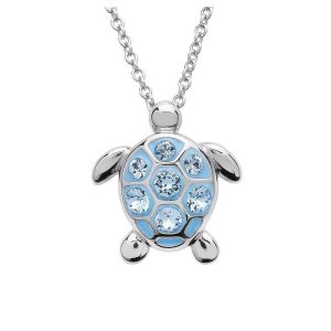 Sterling Silver Ocean Collection Swarovski Crystal Medium Turtle Necklace