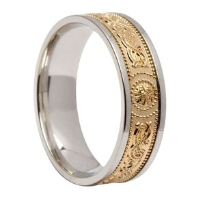 6.6mm Court Shaped CW Design Wedding Ring Yellow Centre on White