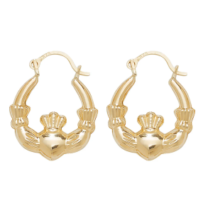 9ct Gold Claddagh Hoop Earrings