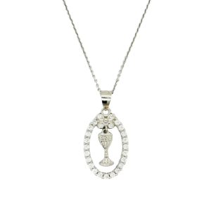 Sterling Silver Cubic Zirconia Communion Medal