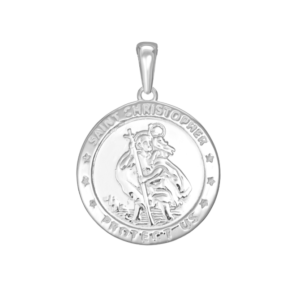 Silver Saint Christopher Protect Us Pendant and Curb Chain