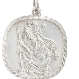 Square shape St Christopher Pendant and Curb Chain
