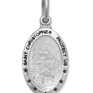 Saint Christopher Protect Us Oval Pendant and Curb Chain