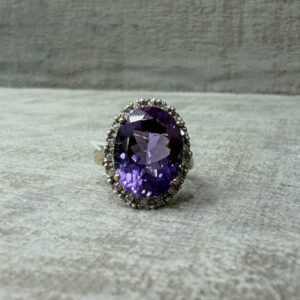 9ct Natural Diamond and Amethyst Yellow Gold Ring