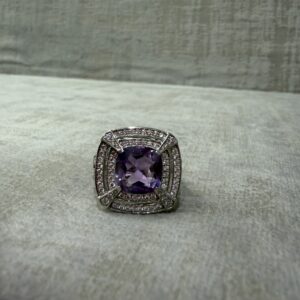 9ct Natural Amethyst and CZ White Gold Ring