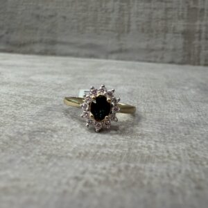 9ct Natural Sapphire and Diamond Princess Diana Cut Yellow Gold Ring