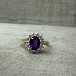 9ct Amethyst and CZ Yellow Gold Ring
